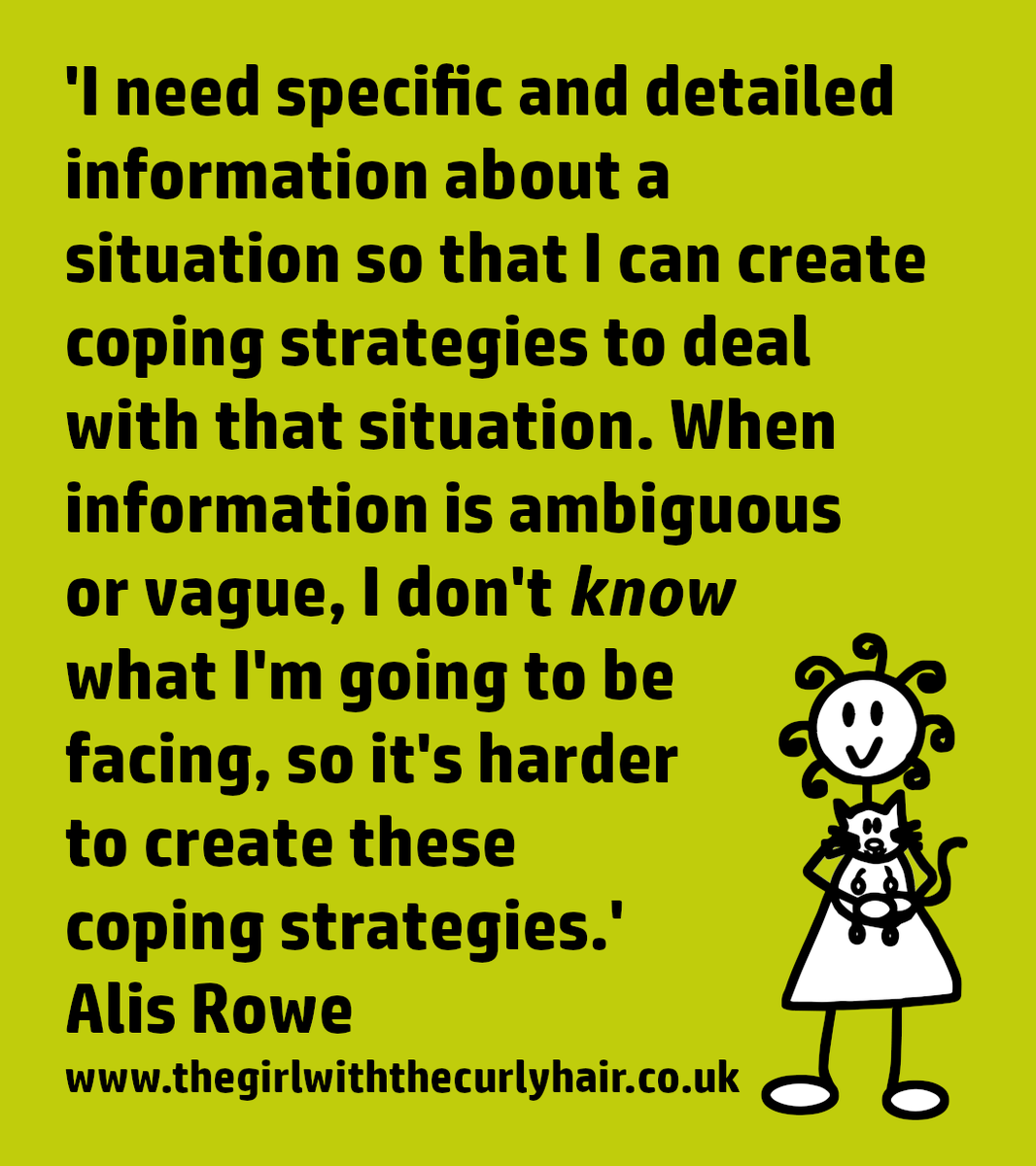 As an example, an autistic person may wish to know exactly how many people and who, will be attending the party they have been invited to, so that they can create 'social scripts' to enable them to talk to each person.
#Specifics #Details #CopingStrategy #Information #Preparation