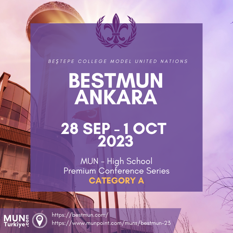 MUNTurkeycom's tweet image. The school season is coming up! If you are in Ankara, make sure to save the date for 2 amazing MUN conferences suggested by MUNTurkey.com (Category A) and powered by MUNPoint.com munpoint.com/muns/bestmun-23   munpoint.com/muns/tedumun-24