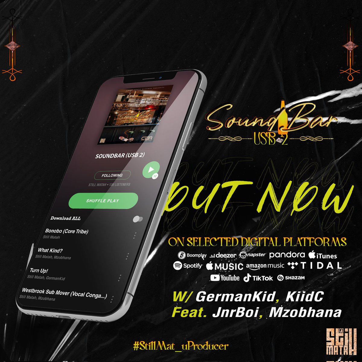 StillMatahZN's tweet image. SoundBar_USB 2 OUT on Selected Music Platforms💃🏽🕺

🔗: ditto.fm/soundbar-usb-2

🏷️#SoundBar_USB2 #MzobhART #M3🍵  #mygqomaintthesameastherest😜 #yourgqomaintthesameasmine #wedontplaythesamegqom #StillMat_uProducer✌️ #Gqomoza #uThayela #amagogogo #Gqom #iGqom #iGqomu #Gqomu