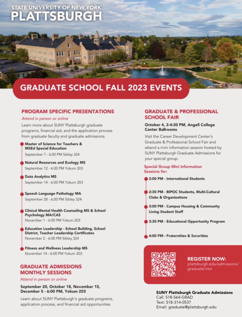 Dr Michelle Bonati (@michellebonati) on Twitter photo TODAY 9/7 6PM EST Master of Teaching and MSEd programs. Check out our SUNY Plattsburgh Graduate School Fall 2023 events. See plattsburgh.edu/admissions/gra… to see details, including dates and a link to register. <a href="/SUNYPlattsburgh/">SUNY Plattsburgh</a> TODAY 9/7 6PM EST Master of Teaching and MSEd programs. Check out our SUNY Plattsburgh Graduate School Fall 2023 events. See plattsburgh.edu/admissions/gra… to see details, including dates and a link to register. <a href="/SUNYPlattsburgh/">SUNY Plattsburgh</a>