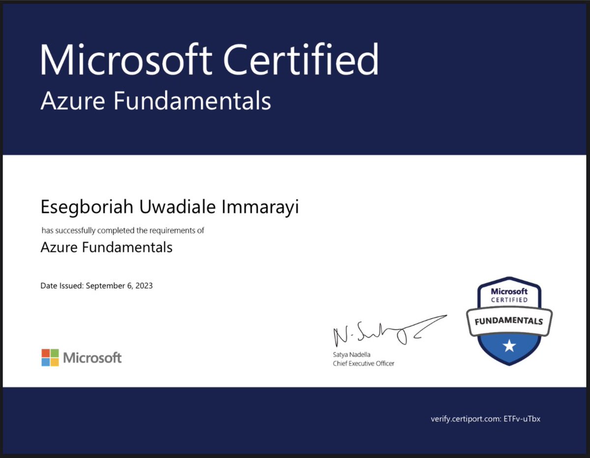 Casually walked into an exam hall yesterday and came out with an AZ-900 certificate 😊😊😉..

In the last one Month 

Microsoft SC-900 ✅
Microsoft AZ-900 ✅

#CyberSecurity  #CloudComputing #MicrosoftCertification