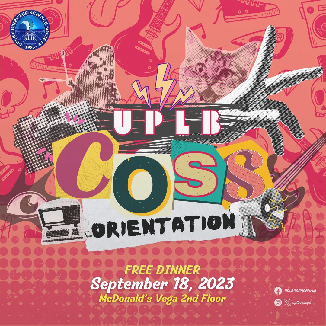uplbcossph's tweet photo. 🎸🔥 GIT PUNKED 🔥🎸 with the UPLB Computer Science Society orientation! Join us on September 18, 2023, at 7:00 PM, at McDonald's Vega Center 2nd Floor. Witness retro punk vitality and pre-register here: https://t.co/B3lSmqMO2g

#BeyondComputing #UPLBCOSSOrientation1s2324 🤟📚 https://t.co/mnNSW13CNw