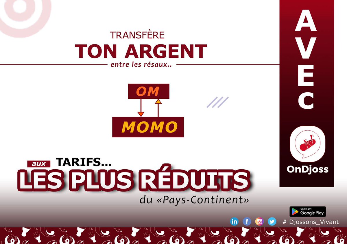 OnDjoss's tweet photo. Tu veux faire un 𝘁𝗿𝗮𝗻𝘀𝗳𝗲𝗿𝘁 𝗱𝗲 𝗢𝗠 𝘃𝗲𝗿𝘀 𝗠𝗢𝗠𝗢 vice versa ?

Tu ne veux pas faire un transfert direct qui te coupera beaucoup de frais ? 

Tu ne veux pas faire un retrait et ensuite un dépôt sur le compte du destinataire qui te prendra assez de frais? https://t.co/a9mBjjzUqo