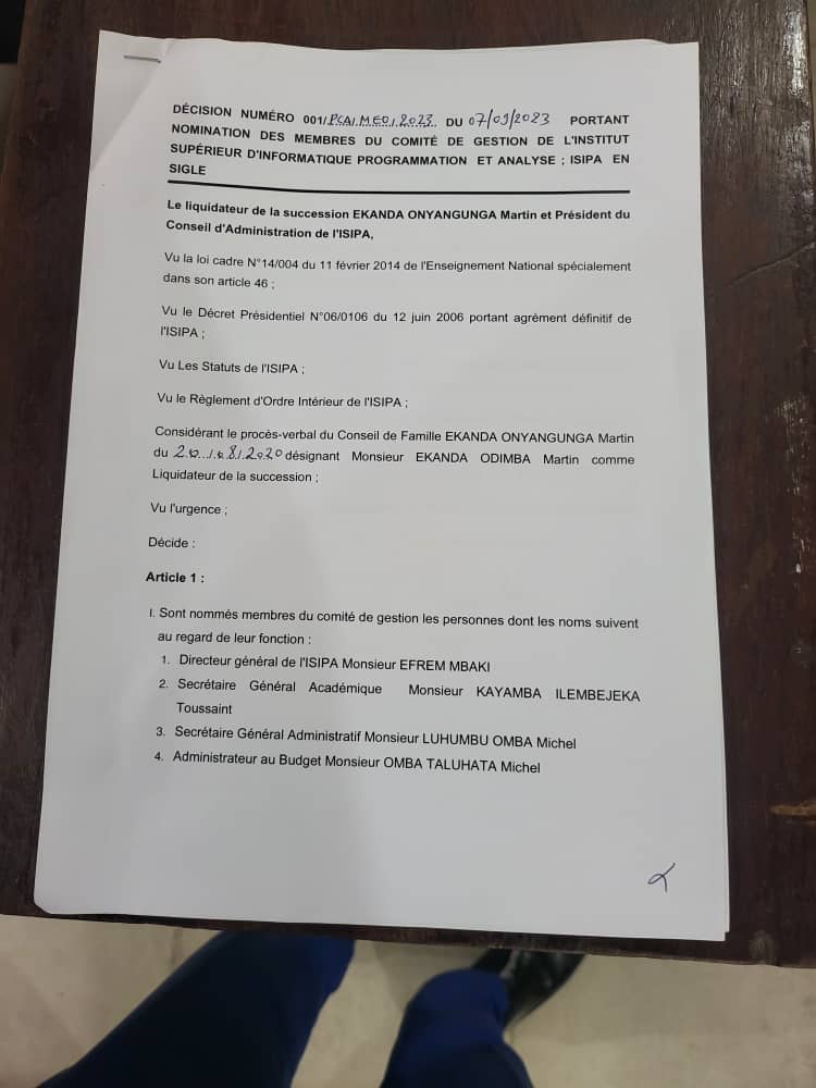 YvesBuya1's tweet photo. #RDC L'#ISIPA vient enfin d'avoir un nouveau comité de gestion, ce jeudi 07 septembre 2023 sur décision de son tout nouveau PDG et liquidateur,Martin Ekanda Odimba... Dans ses orientations données, Martin Ekanda dit vouloir travailler avec tout le monde avec la "famille" aussi https://t.co/hwA6CqRrEi