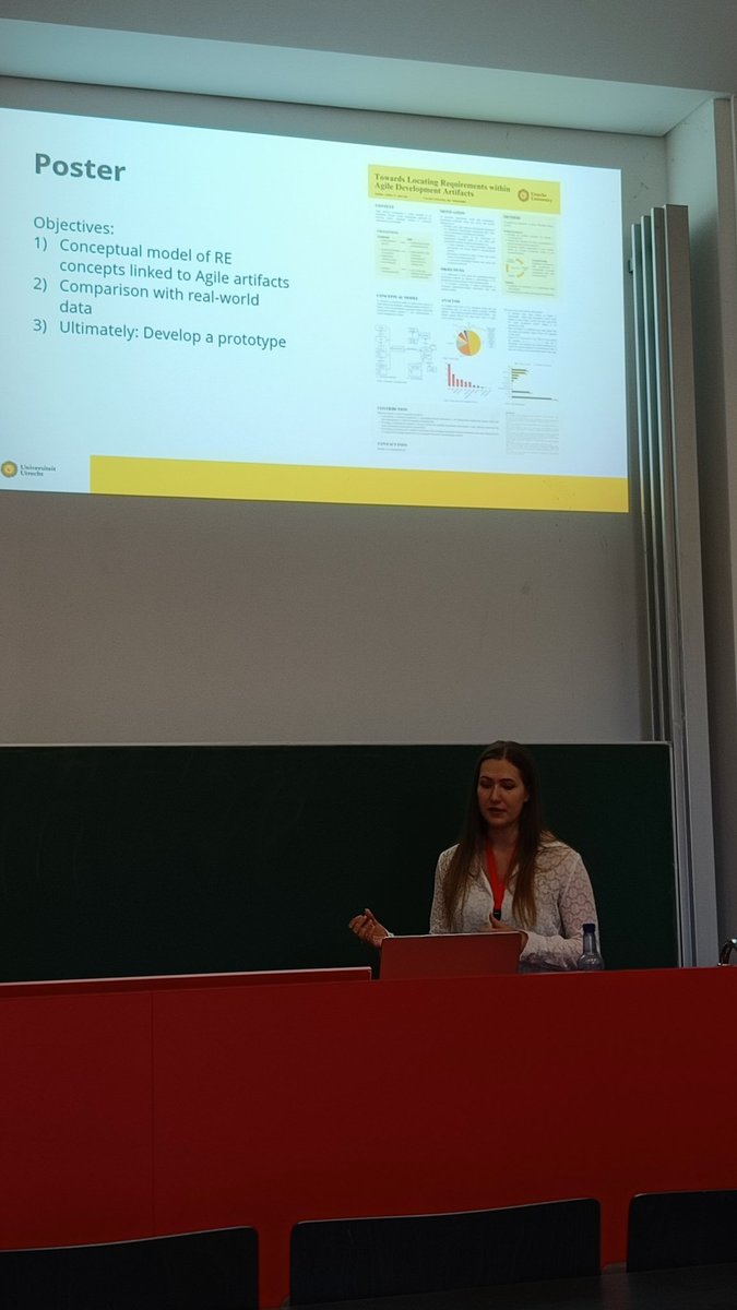 Our new PhD student Ashley van Can pitches her poster on locating requirements information in issue tracking systems at <a href="/ieee_re/">RE 2025</a> #re23. Part of the AUTOLINK project funded by NWO, collaboration with <a href="/tanja_vos/">Tanja E.J. Vos</a> and several companies