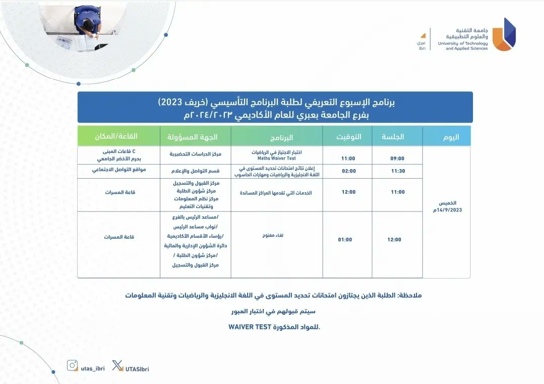 #برنامج_الأسبوع_التعريفي 
#جامعة_التقنية_والعلوم_التطبيقية_بعبري