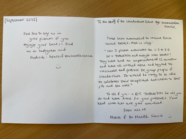What a lovely surprise at our Development Day today. A visit from Heart of the Health Service with some wonderful goodies. Thank you to our band 7 for nominating us :)