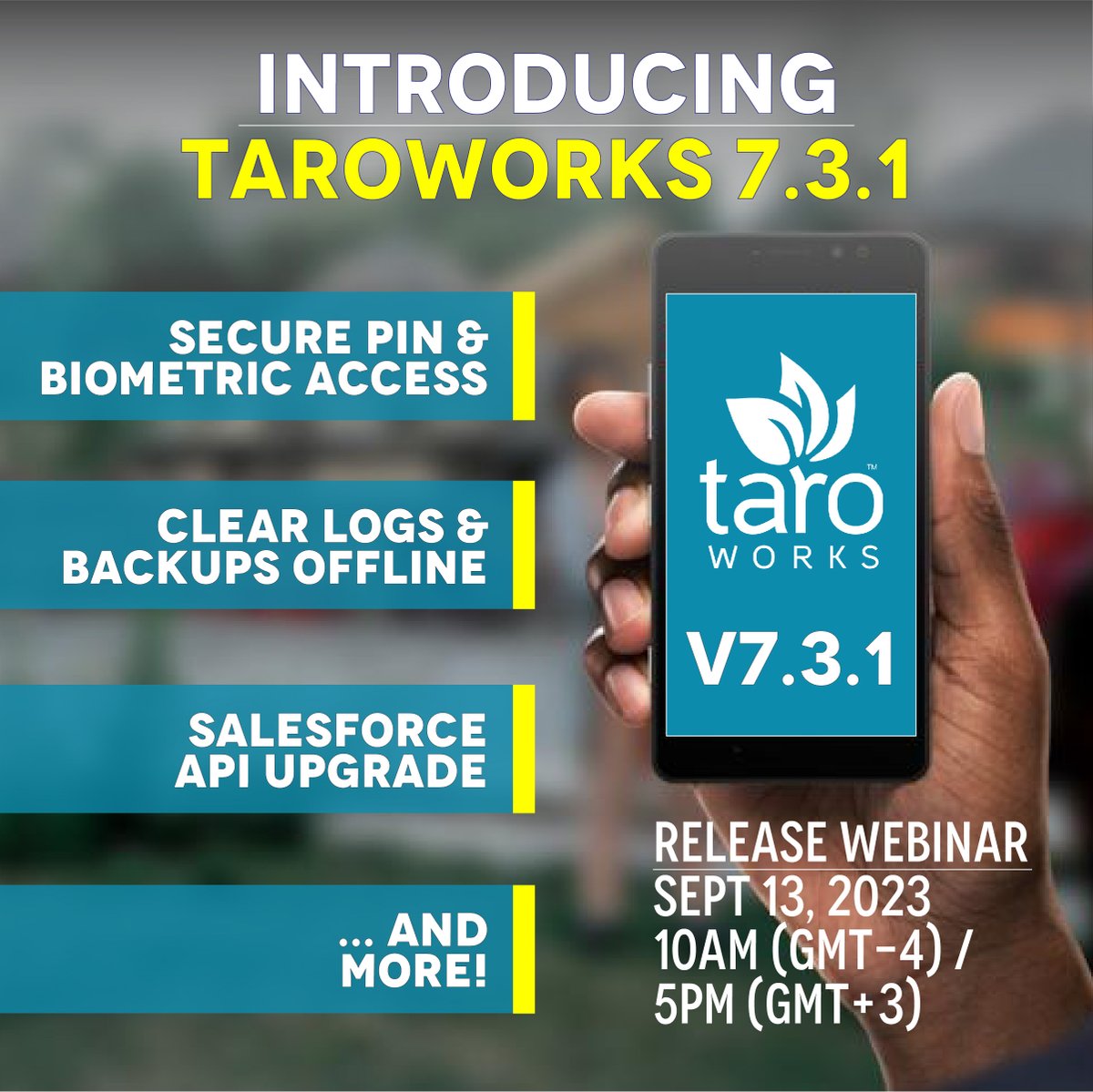 We are excited to announce that our latest release, TaroWorks 7.3.1, is here!  Register now for our official 7.3.1 Release Webinar on Sept 13, 2023 at 5pm (GMT+3) at the link below!
attendee.gotowebinar.com/register/73494…