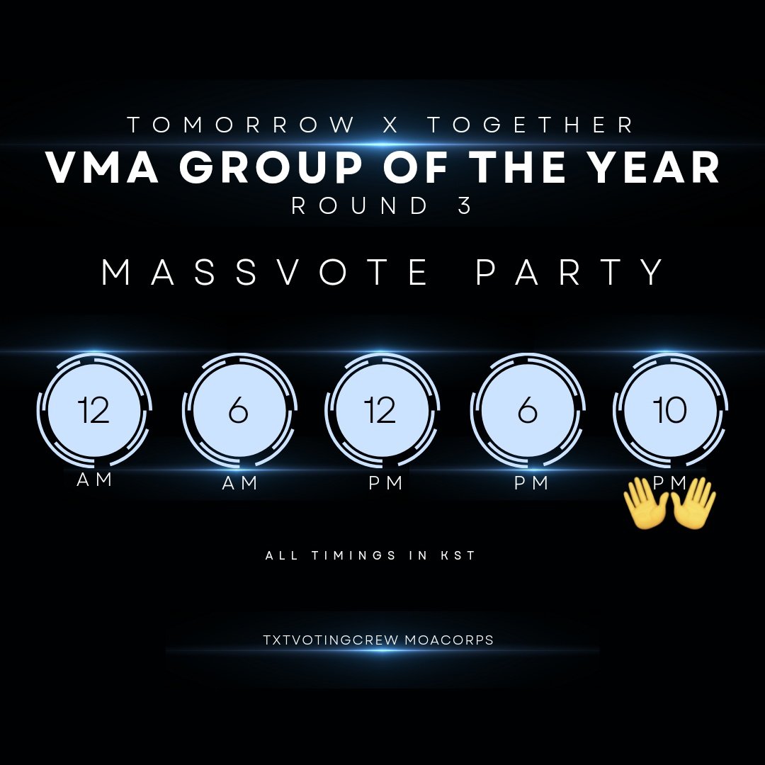 txtvotingcrew's tweet photo. vote x together, the more the merrier! 

ATTENDANCE CHECK 🫡 MOAS WHO WILL BE AROUND TO DO SOME INTENSE FINGER YOGA TOGETHER ON #VMAs FOR THE FINAL TWO HOURS DROP THE TAGS BELOW!

TXT FOR GROUP OF THE YEAR 
#TXTonTOP #VMARushRide 
#TOMORROW_X_TOGETHER 
@TXT_members @TXT_bighit https://t.co/Nz71fLS3xX