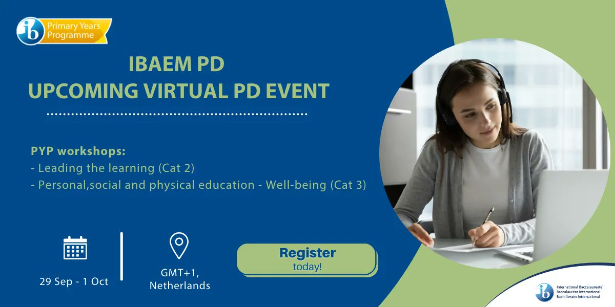 ibpyp's tweet photo. Join us for the upcoming virtual PD event for PYP! Register here: https://t.co/UwboBR1oA7

#IBPD #IBPYP https://t.co/6Idmxq4Kpu