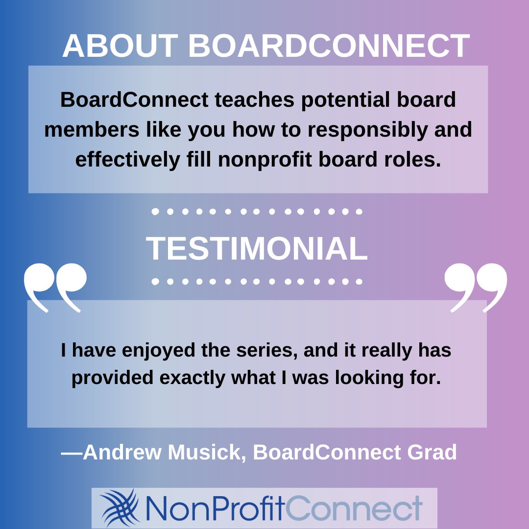 NPConnectNJ's tweet image. Why not begin the fall season with a fresh start as a Board Member? BoardConnect is a training program for folks interested in joining a nonprofit board for the first time or who already serve on a board. Our next program begins Sep. 20th. Register here: ow.ly/otmI50PIrSV