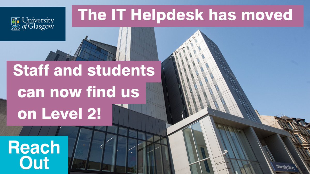 📢The IT helpdesk has moved!📢 

Staff and students looking for IT support should now head to the Reach Out IT helpdesk, on Level 2, instead of Level 4👍

ℹ️💻👩‍💻#UofGReachOut