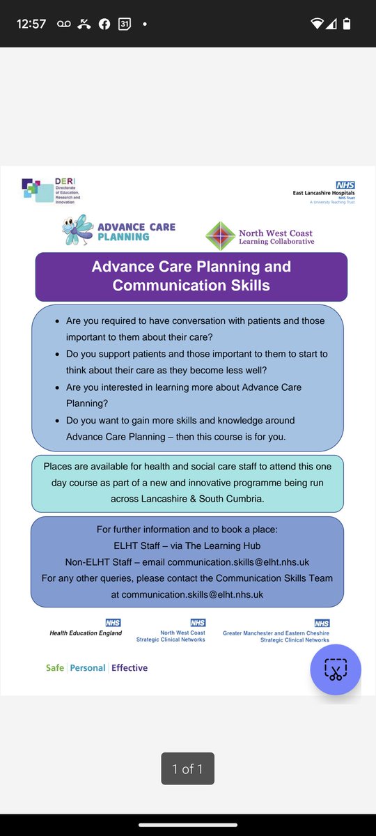 Are you interested in learning more about Advanced Care Planning? Please book on ... Details below 👍 . @ELHT_NHS @quinn_ba @forrestcdmiim