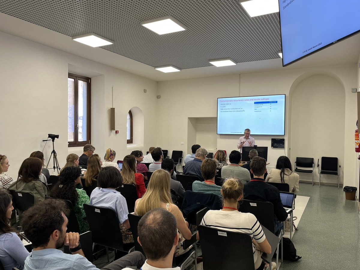 ESOstroke's tweet photo. ESO President Peter Kelly, Irland calling for more trials on blood pressure measures to better manage #secondaryprevention. 

#strokeprevention
#stroketrials #StrokeEducation #ESOsummerschool https://t.co/GBHFBb3Idx