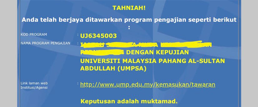 FilzaNazirah's tweet photo. Alhamdulillah not the first choice of #upu but as long dapat go to degree still proud of myself🤍

Goodluck everybody, road to degree🫶🏻 https://t.co/50YB0UpYnG