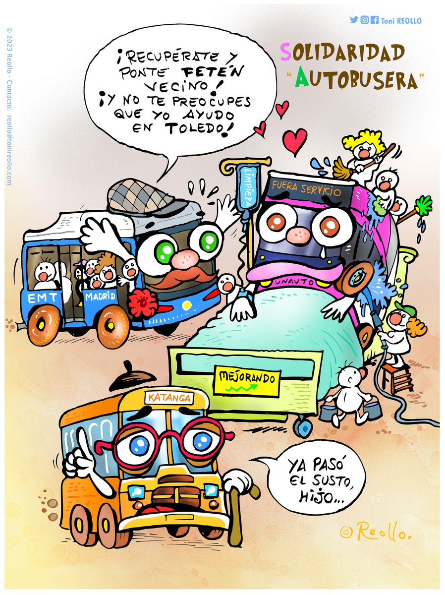 ToniReollo's tweet photo. Solidaridad "Autobusera" ❤️🚎
.
Toque musical para la ilustración.
♫ ➽ https://t.co/wMeRkom8sn
#ToledoEnamora #Toledo #Autobuses #Unauto #EMT #Katanga #Limpieza #Solidaridad #Madrid #Dana #Humor #ilustración #ToniReollo #Reollo #Reolloilustraciones https://t.co/EfoWEaOfFD