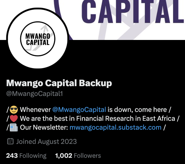 MwangoCapital1's tweet photo. We appreciate your support in getting us back to 1k followers in 1 week.
Thank you!
#BringBackMWango https://t.co/xJ6WOcNXX5