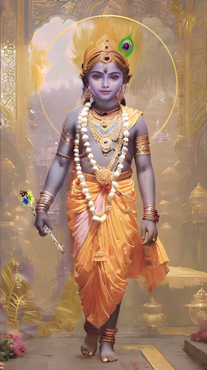 મનમોહન મુરત, કાને કુંડળ, બેવ બાજુબંધ શોભે છે,
શ્યામવર્ણ શામળીયાના તો હાથમાં વેણું શોભે છે..

કૃષ્ણમયી બની ગોકુળ આખું ગીત મધુરા ગાવે છે,
નંદ- યશોદા- બલદાઉ- ગૈયા સૌ મસ્તીમાં ડોલે છે.!

#કાનુડો #કૃષ્ણ #કૃષ્ણમય

#જન્માષ્ટમી 🌟