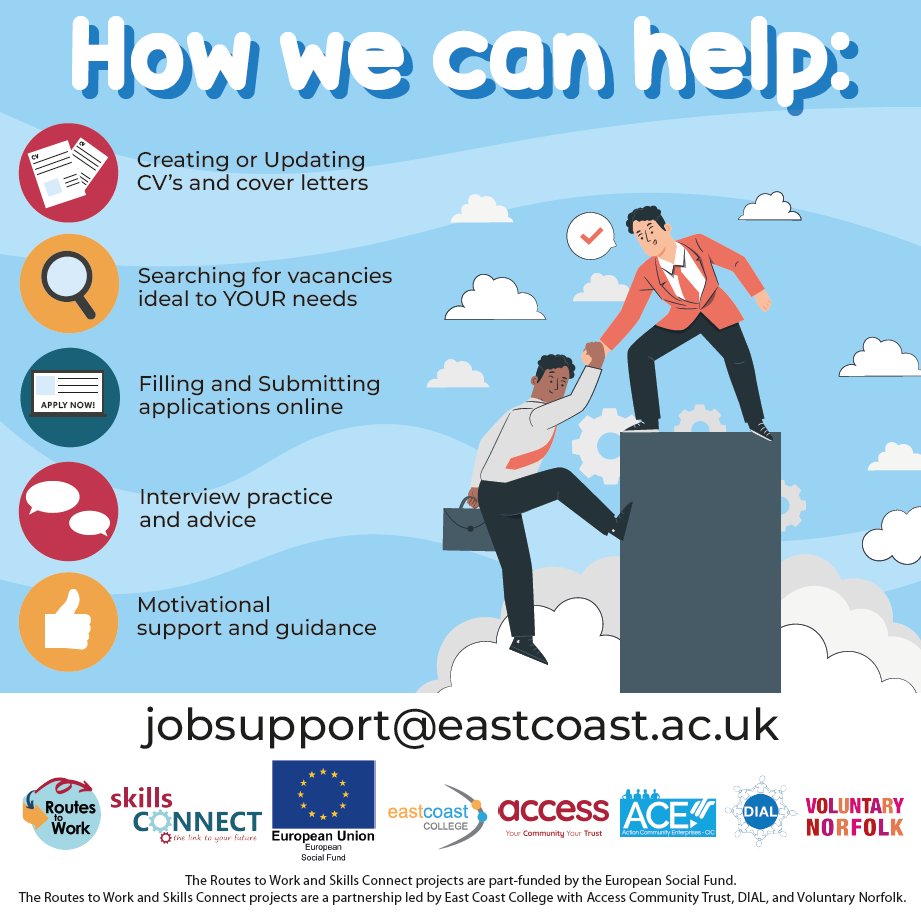 RoutesWork's tweet image. With the unfortunate news of Wilko closing down, this leaves many unprepared for the future.

We&apos;re ready to help those across Norfolk and Suffolk get their feet on the ground as soon as possible.

If  need support, please get in touch: jobsupport@eastcoast.ac.uk