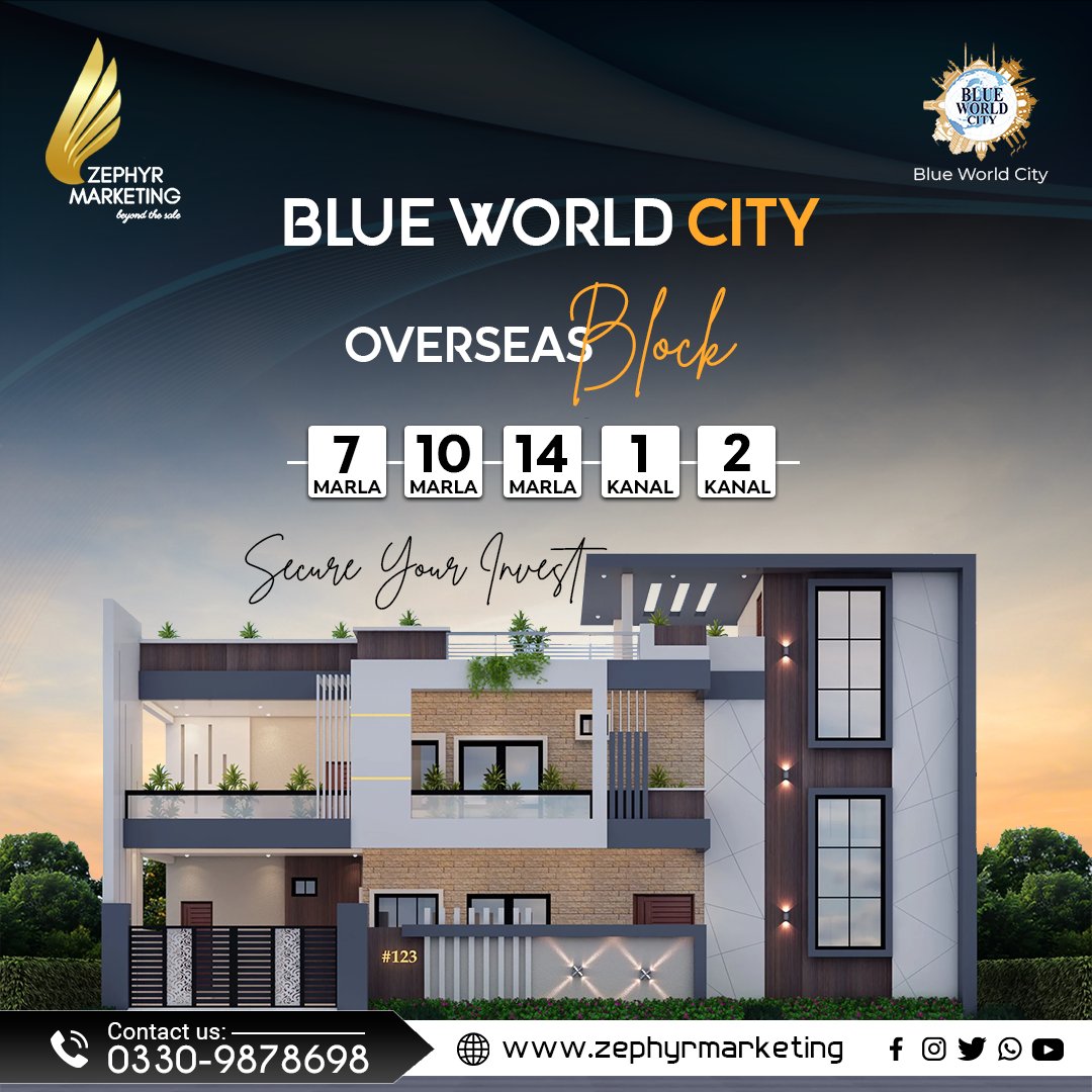 Blue World City' is a modern and attractive housing society located in the prime location of Islamabad and 15 minutes from the International Airport.

Contact us for more details: 0330-9878698
 #house #zephyrmarketing #paksitan #investments #business #blueworldcity #overseasblock