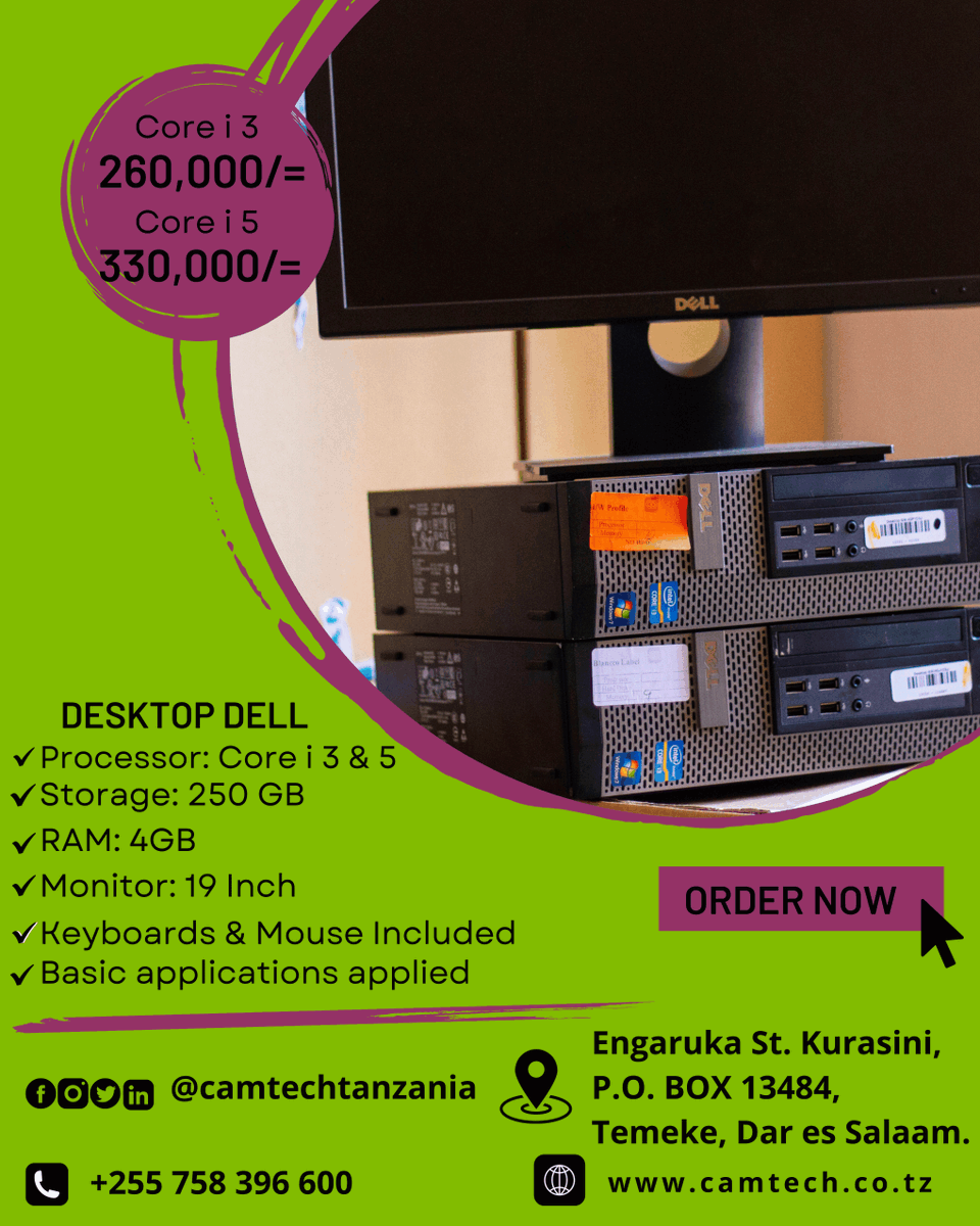 CamtechTanzania's tweet image. Order Desktops in a package of 10pcs and more, to enjoy our free delivery offer to all our clients in Dar es Salaam💻🔥#Edtech #Tech4All #computerservice #CamTechTZ