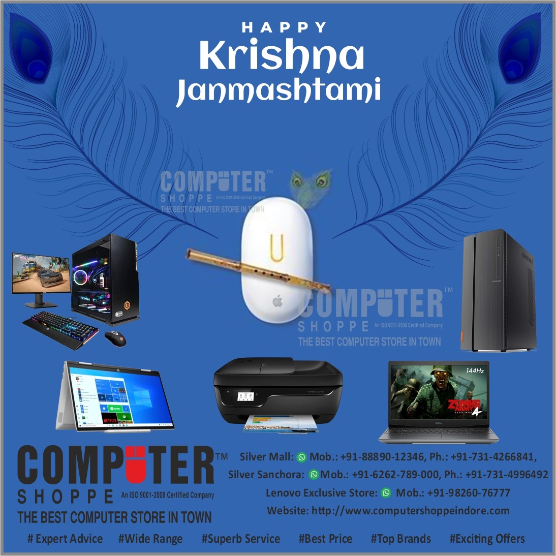 ComputershoppeI's tweet photo. Computer Shoppe Wishing a very Happy Janmashtami to you. May the lotus feet of Kanha come into your life and bring you eternal happiness and joy.
#janmashtami #janmashtamispecial                       #happyjanmashtami #janmastmispecial #krishnajanmashtami #janmashtami2023 https://t.co/jvZZTb5WYi
