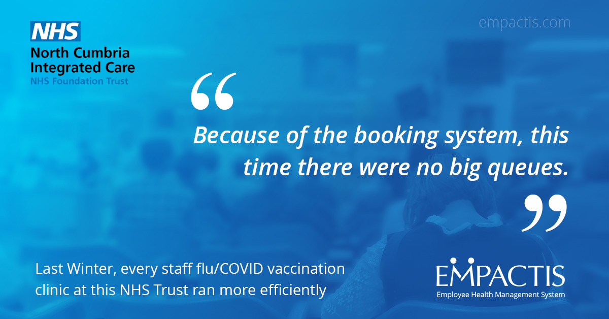 Empactis's tweet photo. Last Winter, one NHS Trust was able to make every staff flu/Covid vaccination clinic efficient - “Because of the booking system, this time there were no big queues” #vaccination #clinicmanagement #NHS #healthcarestaff https://t.co/X4b0gU1ALW https://t.co/qmsJy1wFVc