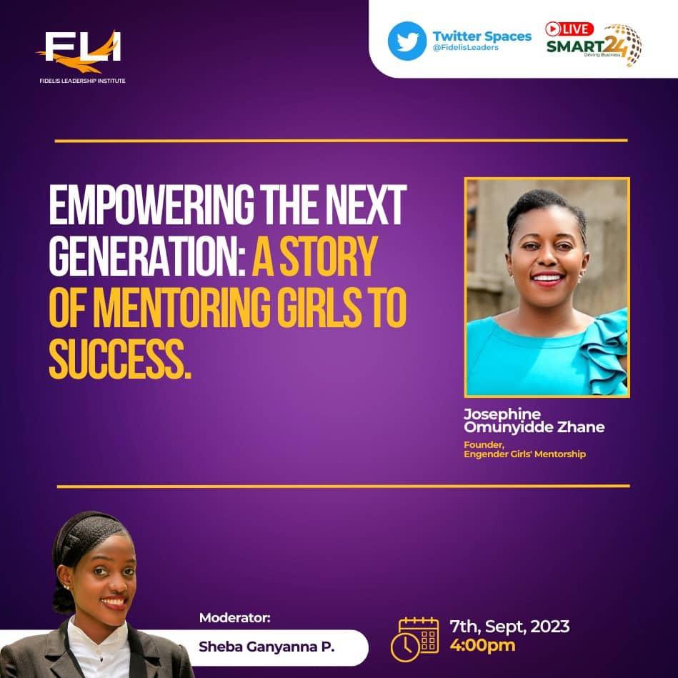 Join us today at 4:00 pm @FidelisLeaders X space and live on @Smart24TvUganda to be part of the amazing conversation with the founder @EngenderGirlsUg - @Jozhane hosted by @ShebaGanyanna 

Topic ; Empowering the next Generation.  
Click on the link 👇👇
lnkd.in/dpjJ9iEb