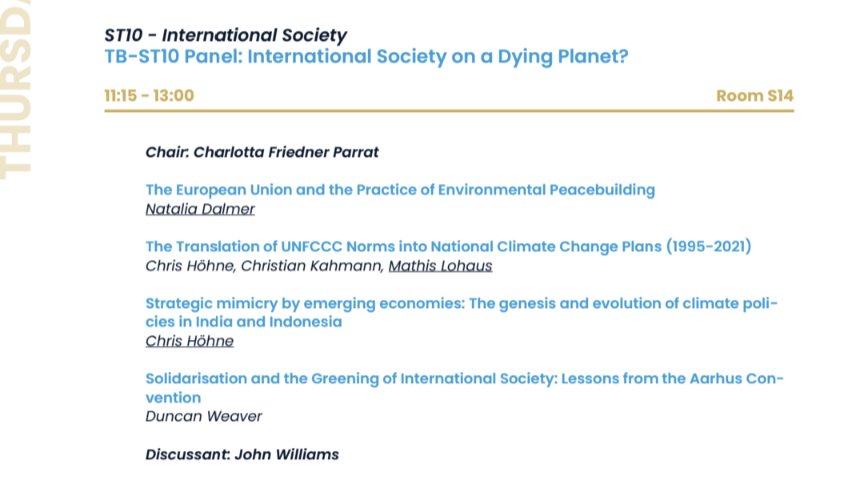 Looking forward to our panel at #EISAPEC23 in Potsdam today. With Natalia Dalmer, @HohneChris, Duncan Weaver, and Stefano Guzzini chairing. We'll present new data and analysis on how states interpret climate norms #UNFCCC in domestic policy docs. ⏰ 11.15 in room S14 :)
