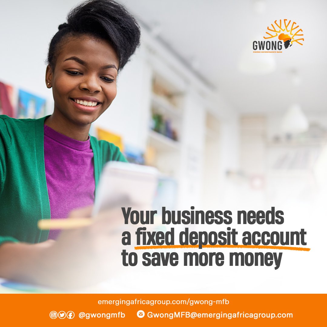 GwongMfb's tweet photo. Save money in a fixed deposit account so you can grow your money.
Open a Gwong corporate account and enjoy seamless banking experience today.
#savings #safelock #GwongMFB https://t.co/6hIDUbcOae