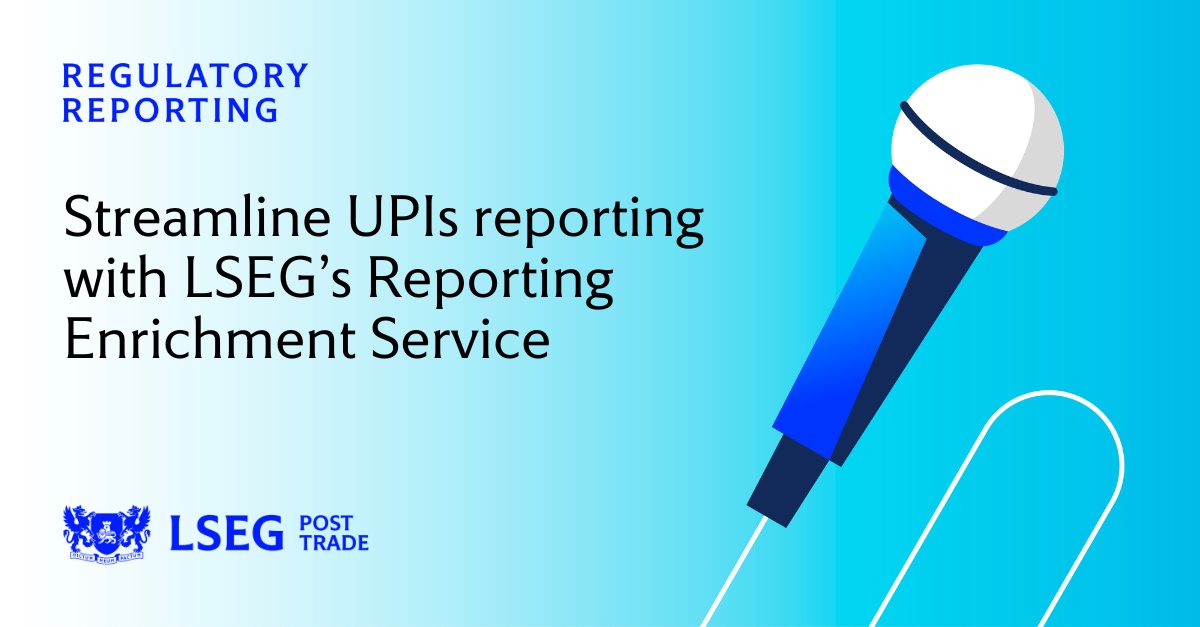 Reporting Unique Product Identifiers (UPIs) is mandatory under #EMIRRefit but sourcing, maintaining and assigning UPIs to contracts is a major challenge for the industry.

Contact us to learn how #LSEG Post Trade can help: RegReportingsales@lseg.com