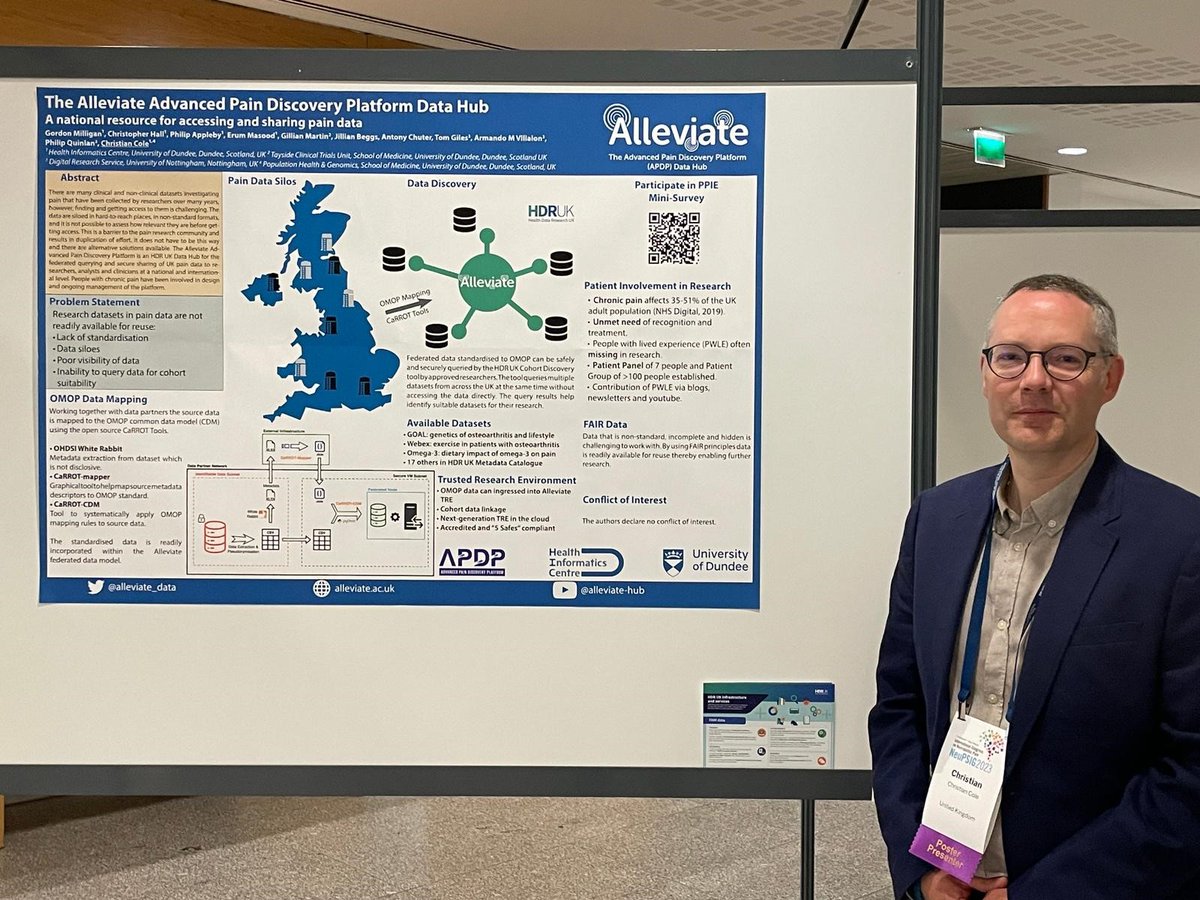 Alleviate Pain Data Hub (@alleviate_data) on Twitter photo <a href="/drchriscole/">Chris Cole</a> and <a href="/gordonm_75/">Gordon Milligan</a> are at #NeuPSIG2023! Stop by and take a look at ‘The Alleviate Advanced Pain Discovery Platform Data Hub: A national resource for accessing and sharing pain data’ poster.
@NeuPSIG <a href="/UoDMedicine/">UoD Medicine</a> <a href="/MsApdp/">Advanced Pain Discovery Platform</a> @dataonamission <a href="/HDR_UK/">Health Data Research UK (HDR UK)</a> <a href="/drchriscole/">Chris Cole</a> and <a href="/gordonm_75/">Gordon Milligan</a> are at #NeuPSIG2023! Stop by and take a look at ‘The Alleviate Advanced Pain Discovery Platform Data Hub: A national resource for accessing and sharing pain data’ poster.
@NeuPSIG <a href="/UoDMedicine/">UoD Medicine</a> <a href="/MsApdp/">Advanced Pain Discovery Platform</a> @dataonamission <a href="/HDR_UK/">Health Data Research UK (HDR UK)</a>
