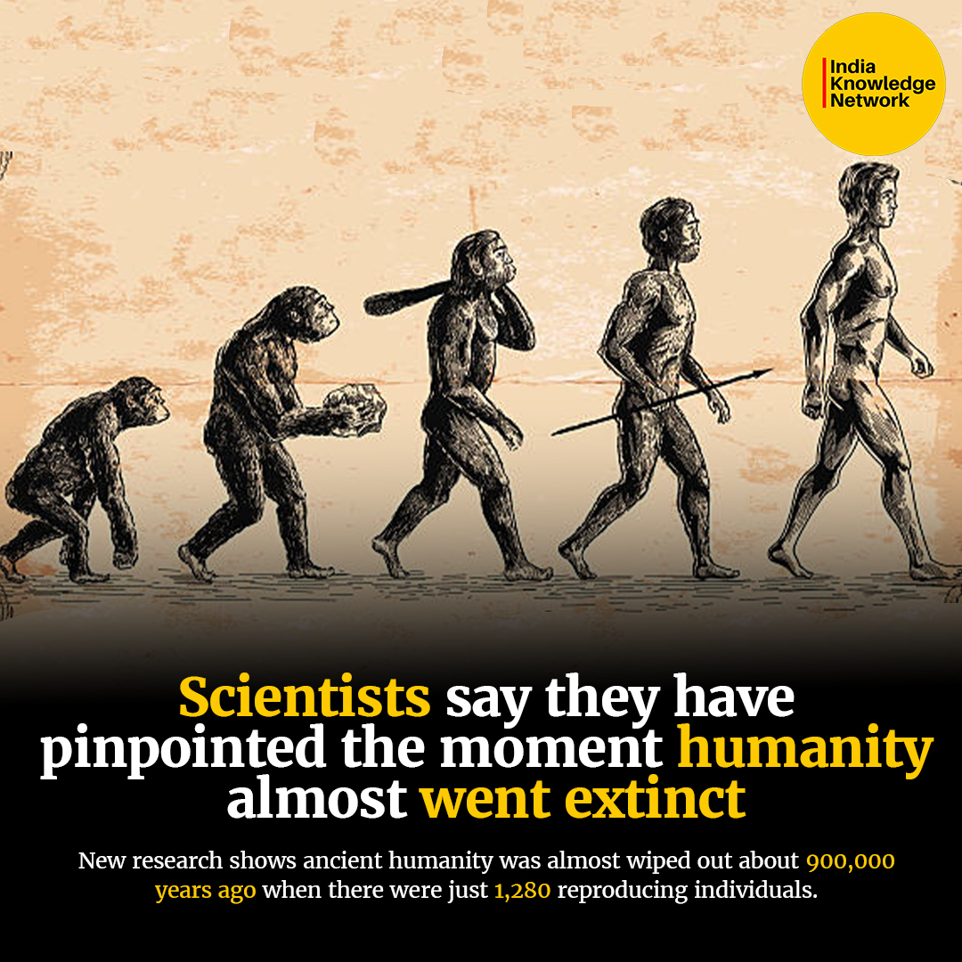 IndiaKnowledge3's tweet image. Scientists say they have pinpointed the moment humanity almost went extinct #Science #Technology #HumanScience #AncientHumans #AncientCivilizations #ExtinctionEvents #AncientAncestors #GeneticDiversity #HumanExtinction #HumanEvolution #DNA  #AdamAndEve #Humans