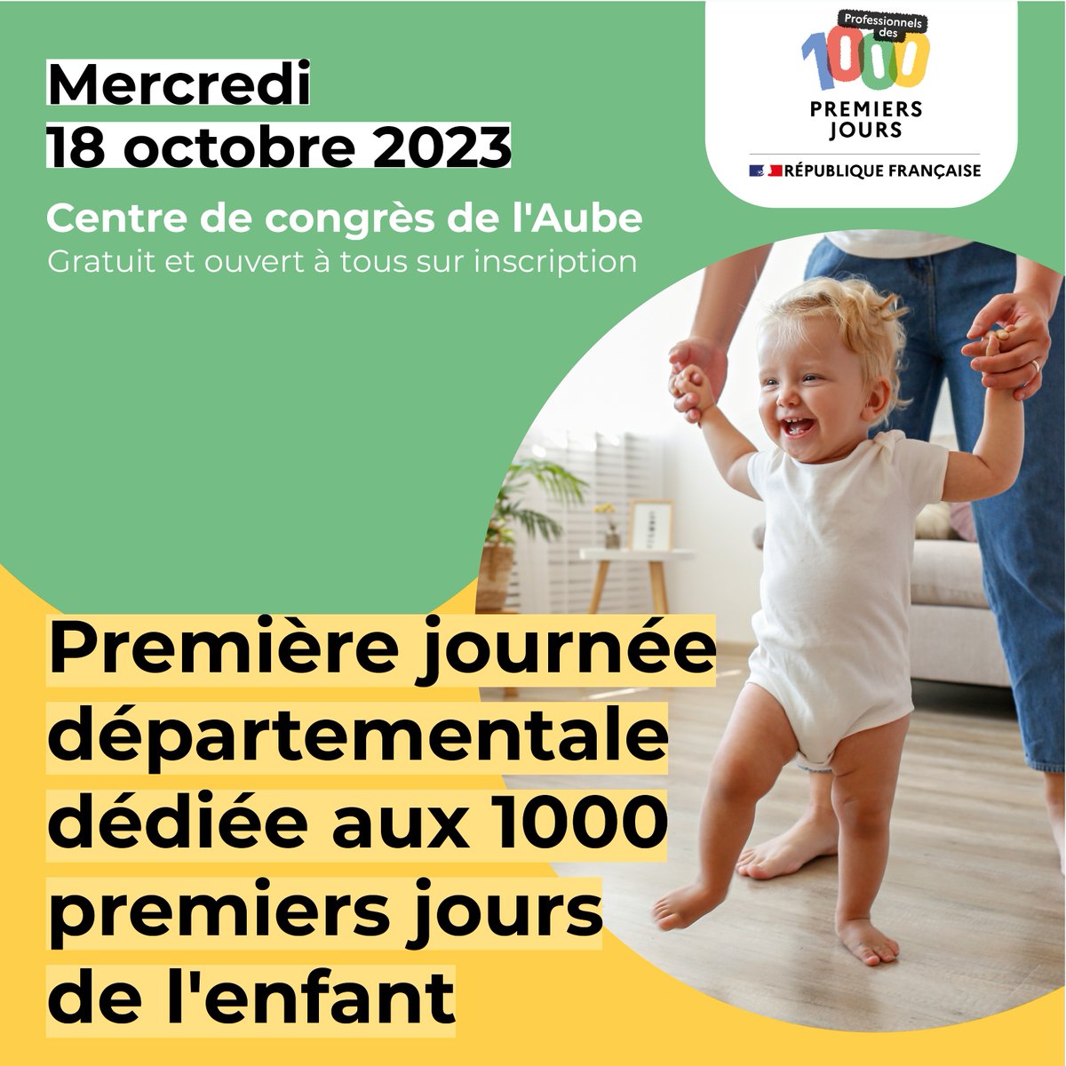 👨‍👩‍👧‍👦RDV le 18 octobre pour la 1ère journée départementale dédiée aux #1000jours de l'enfant dans l'Aube

🙋‍♂️Événement gratuit et ouvert à tous sur inscription: ow.ly/y6Wq50PGPiN

Avec le soutien de <a href="/SantePubliqueFr/">SantépubliqueFrance</a>, <a href="/MsaSudChampagne/">MSA Sud Champagne</a> et CAF de l'Aube

ℹ ow.ly/tcHa50PGPjj