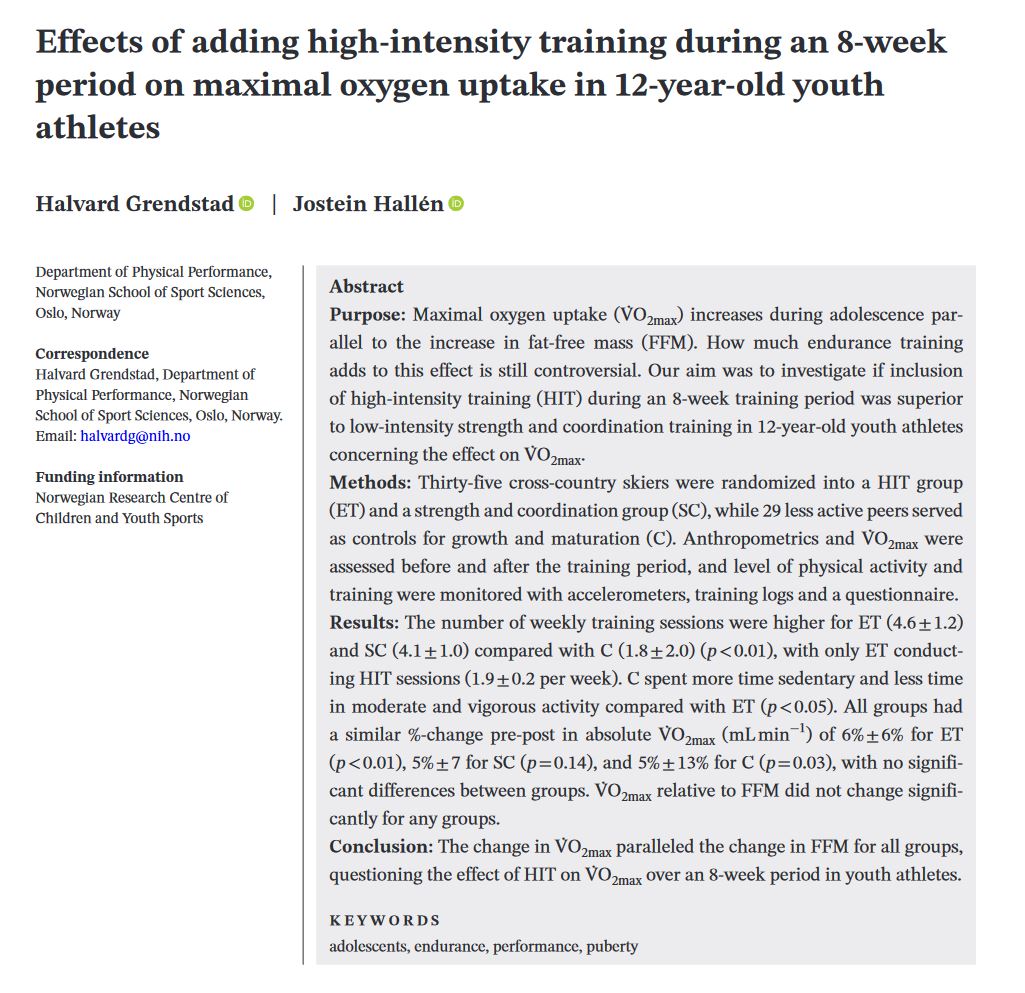 Halvard Grendstad, PhD (@grendstadh) on Twitter photo 🆕 First PhD study out!
🏃Coaching youth athletes and considering to boost fitness in pre-season? 👇
🔍Our findings show that high-intensity training do not improve VO2max more than low-intensity strength or play-based training.
Link: doi.org/10.1111/sms.14…
<a href="/JosteinHallen/">Jostein Hallén</a> 🆕 First PhD study out!
🏃Coaching youth athletes and considering to boost fitness in pre-season? 👇
🔍Our findings show that high-intensity training do not improve VO2max more than low-intensity strength or play-based training.
Link: doi.org/10.1111/sms.14…
<a href="/JosteinHallen/">Jostein Hallén</a>