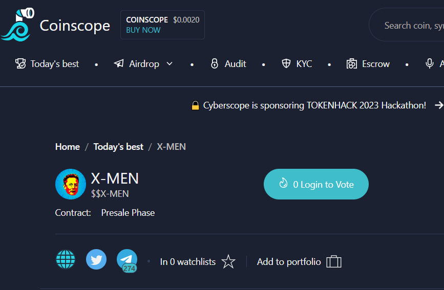 ❗️ CoinScope is waiting for your votes for $XMEN! ❗️

The more votes, the better! You can vote here: coinscope.co/coin/1-x-men