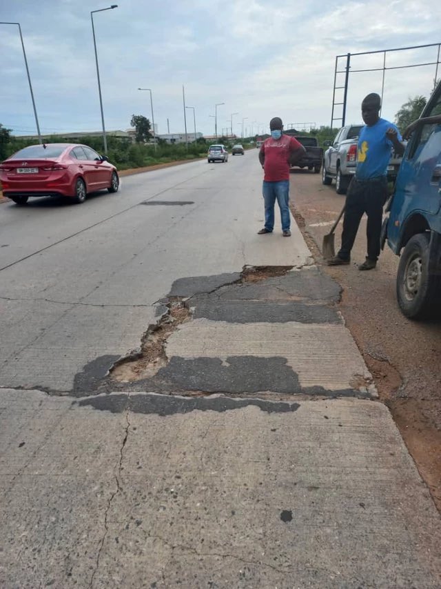 Citi973's tweet photo. The Tema-Accra Motorway has come under scrutiny, and rightly so, for its unacceptable state. 

Commuters have been sharing photos and videos of the wide and deep potholes on the stretch, as well as stories of crashes they have suffered as a direct result of these potholes. 

Here are a few images we gathered from some X users. Join the discussion on the Citi Breakfast Show #CitiCBS  #FixTheMotorway