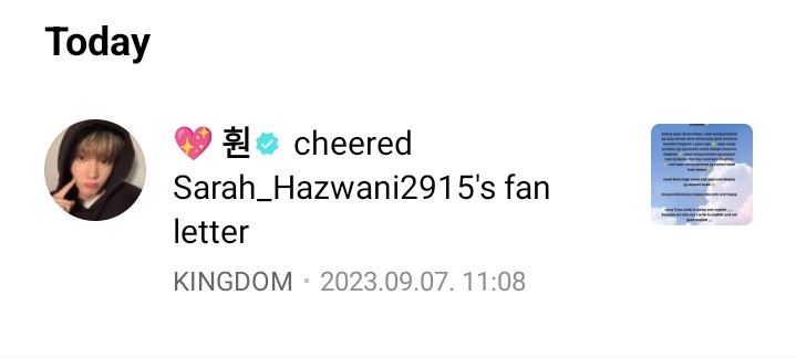 WifeMarcMarquez's tweet photo. bye Hwon cheered my fan letter 😭...like what aq tk expect pun 😭...aq just tulis untuk dia punya 1st anniversary 😭...tpi aq tulis dlm malay ngn eng 😀...sbb aq tk pandai nk tulis dlm full eng 😌...jgn risau bawah kt letter yg aq tulis untuk dia tu...aq ade tulis say sorry 😀 https://t.co/O1AeHl1ut7