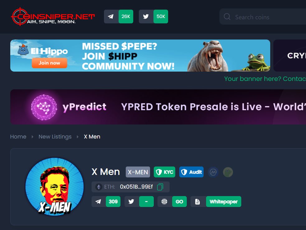 Vote for $XMEN on CoinSniper! 💗

With a few of your votes, $XMEN will have another platform reaching a new audience!

💎 Cast your vote here: coinsniper.net/coin/53440