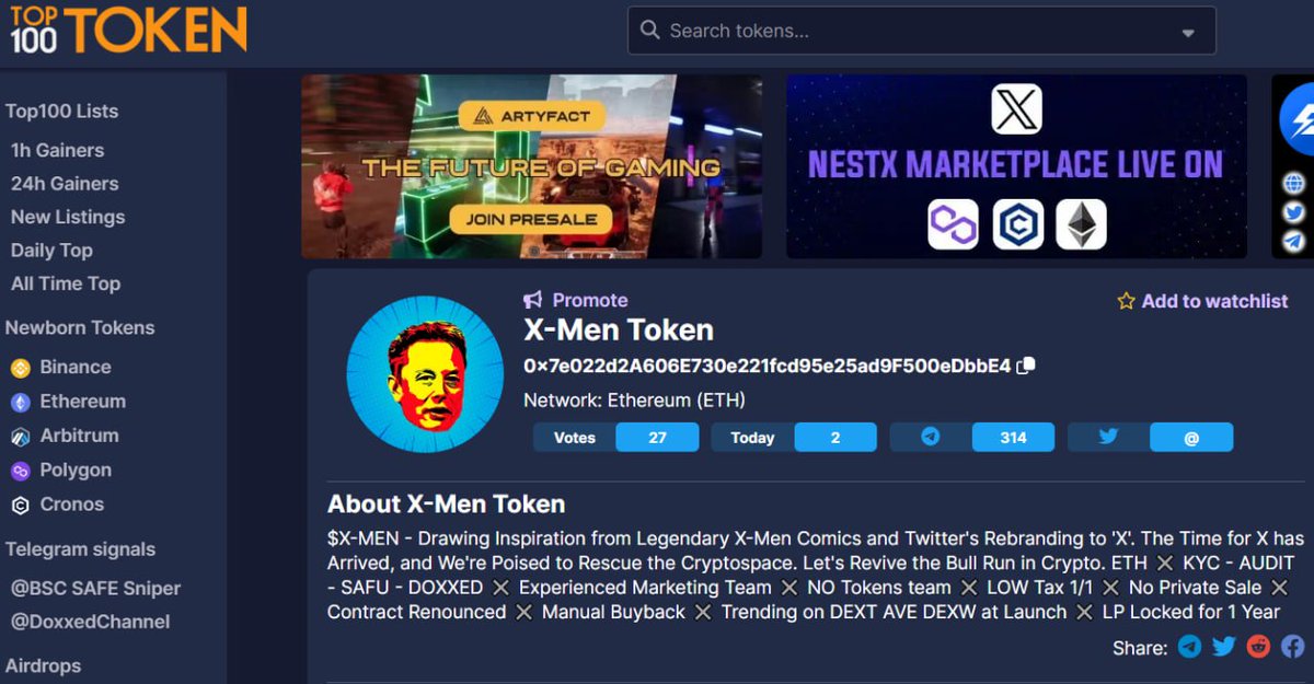 💎 $XMEN in TOP100COIN! 💎

Let's make $XMEN famous! Vote here: top100token.com/address/0x7e02…