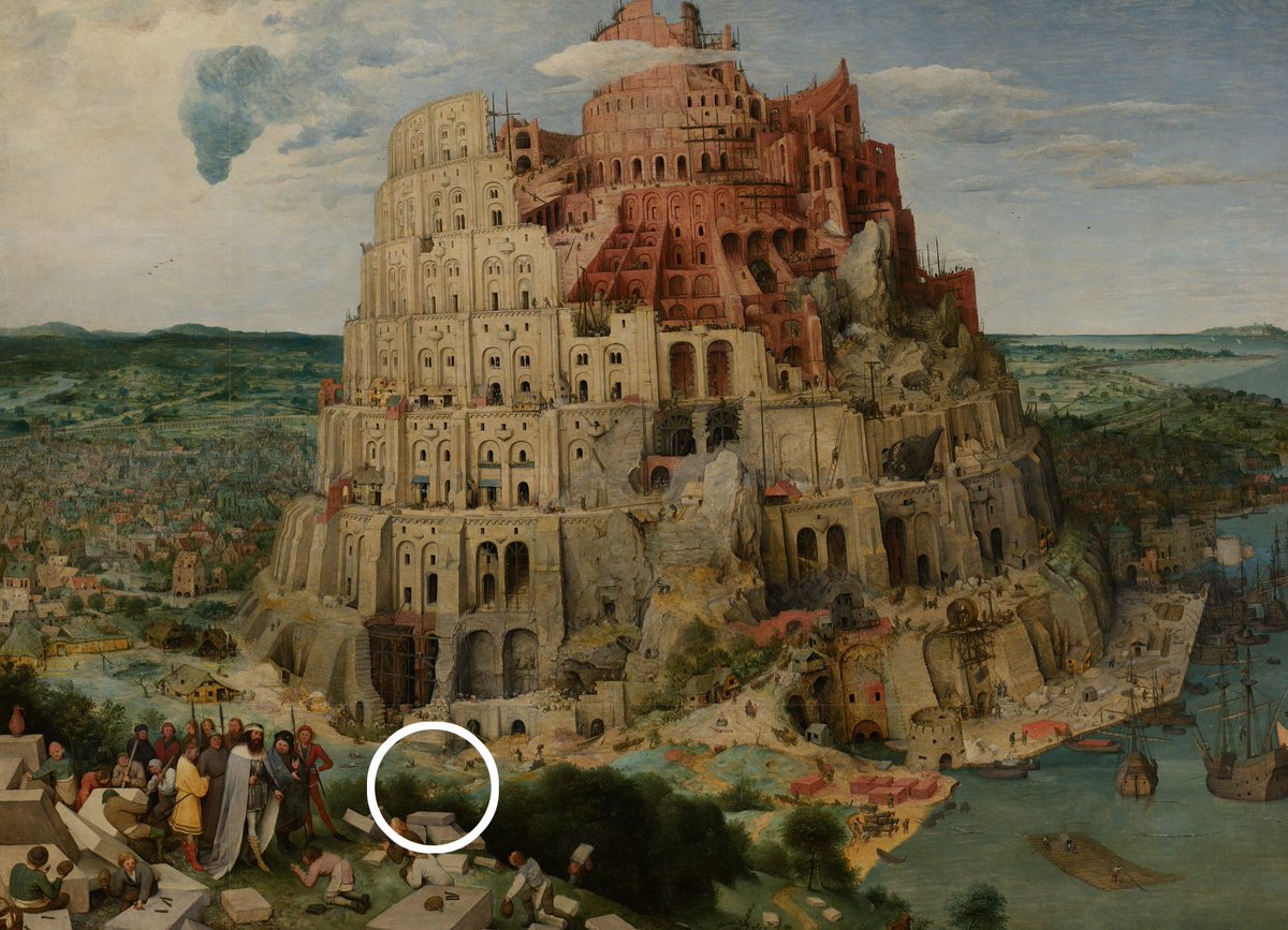 Bruegel'in 1563 tarihli Babil Kulesi resminde çember içerisine aldığım yere zoom yapacağım, detayları takip edelim lütfen.