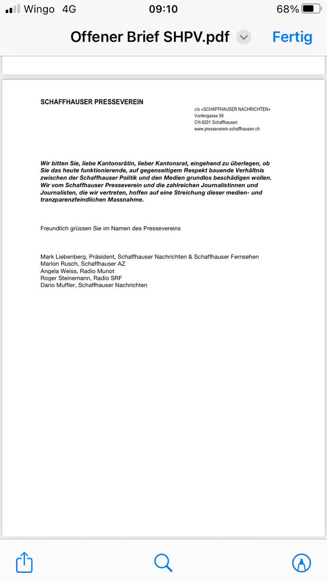 Erneuter Angriff der Bürgerlichen auf das Öffentlichkeitsprinzip.
Wir wollen keine Einschränkung des Einsichtsrechts!
Vielen Dank, @mattias_greuter für deine klaren Worte + ebenso an den Presseverein SH für seinen offenen Brief (cf Screenshots).
Quelle: @Schaffhauser_AZ vom 7.9.