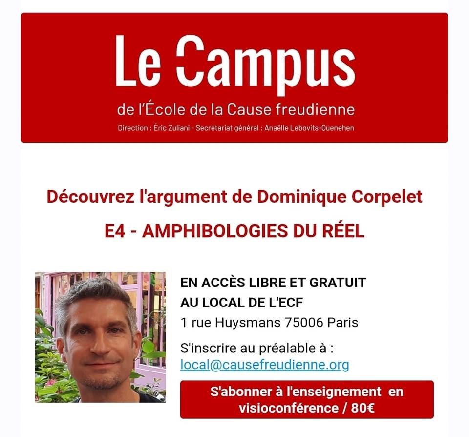 guidelacanienGP's tweet photo. ⭕️ Le Campus de l'ECF 
AMPHIBOLOGIES DU RÉEL - L'ARGUMENT DE D. CORPELET
Au local ou en visio : Inscrivez-vous !

https://t.co/AxFRNpOBV9 https://t.co/raYRWI6tNf