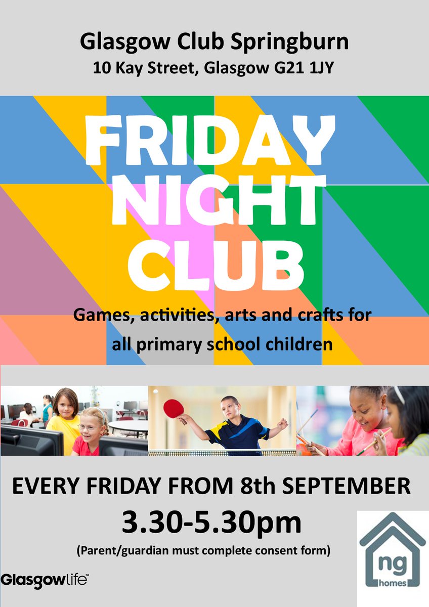 ngha_community's tweet photo. ONE. MORE. SLEEP.
Friday Night Club returns...TOMORROW!
Friday 8th Sept, from 330-530 down at Springburn library/Sports Centre
FREE multi-activity for Primary ages (P1-7)
@Elmvaleprimary @BalornockPS @activeschoolsJB
#ngactive https://t.co/UwoAuuY5vu
