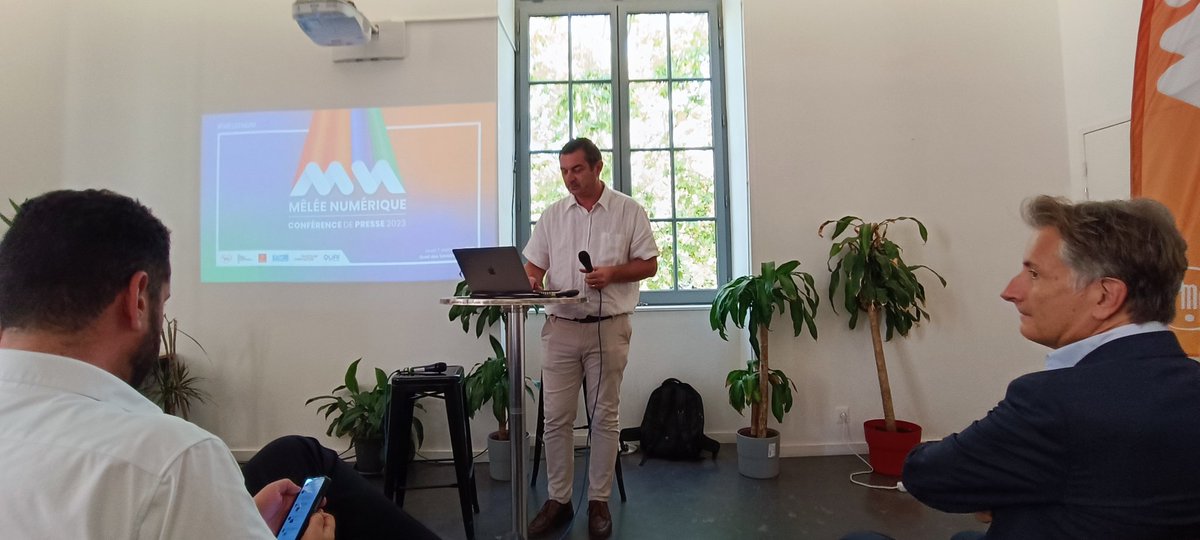 audouinc's tweet photo. #melenum @Edforzy président de @La_Melee ouvre la conférence de presse de l'édition 2023 du festival de la Mêlée Numérique qui se déroulera du 22 au 29 septembre a #Toulouse https://t.co/qn4qpie6uN