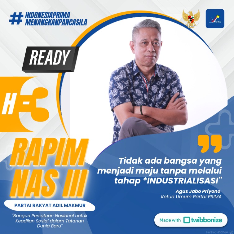 prima_or_id's tweet photo. H-3 Menuju RAPIMNAS III PRIMA

"Bangun Persatuan Nasional Untuk Keadilan Sosial Dalam Tatanan Dunia Baru"

#IndonesiaPRIMA
#Menangkanpancasila https://t.co/wPxO9QsAL1