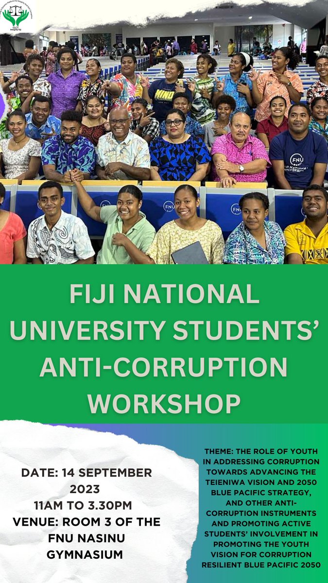 integrity_fiji's tweet image. We invite you to shape anti-corruption strategies in Fiji&amp;amp;Pacific.Join us at #FNU NasinuCampus Room 3 Gymnasium on Thurs Sep 14-10.30am to 3.30pm. Confirm your place-Email: integrityfiji73@gmail.com or txt 8067962 #UNPRAC #PacificYouthVision @MFATNZ @UNDP_Pacific @SonjaStTr