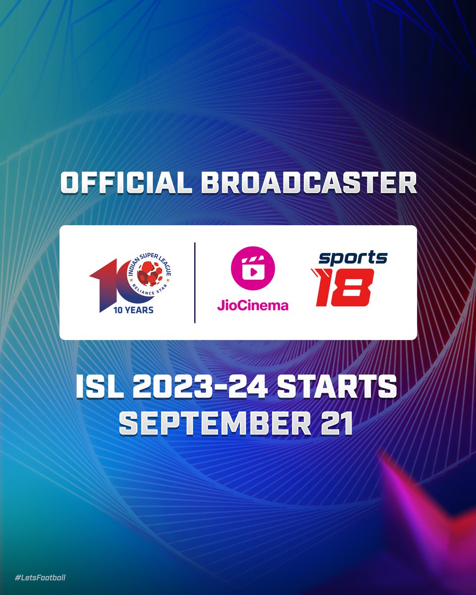 🚨@JioCinema & @Sports18 will be the ‘New Home of #IndianFootball’ for the next 2 seasons! #ISL10 kicks off on Sept. 2️⃣1️⃣ in Kochi with a blockbuster clash between rivals @KeralaBlasters & @bengalurufc 🤩 #ISL #LetsFootball #ISLonJioCinema #ISLonSports18