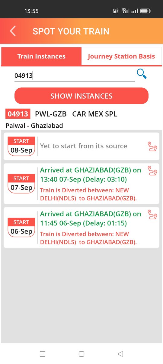 <a href="/drm_dli/">DLI Division NR</a> <a href="/RailwaySeva/">RailwaySeva</a> <a href="/DRM_Agra/">DRM Agra</a> <a href="/AshwiniVaishnaw/">Ashwini Vaishnaw</a> <a href="/FaridabadLive/">Faridabad Live</a> <a href="/FaridabadTv/">फ़रीदाबाद_सवेरा_न्यूज़</a> 04913 arrived gaziabad at 01:40.....only late by 3 hours.  Thank you so much for superb punctuality of local trains.