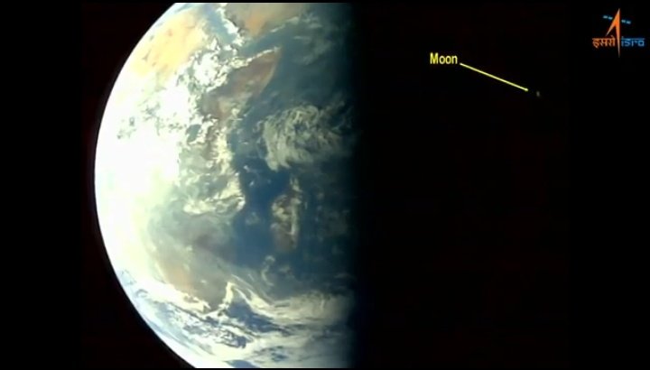 Galactsx's tweet image. Earth and moon seen by #AadityaL1